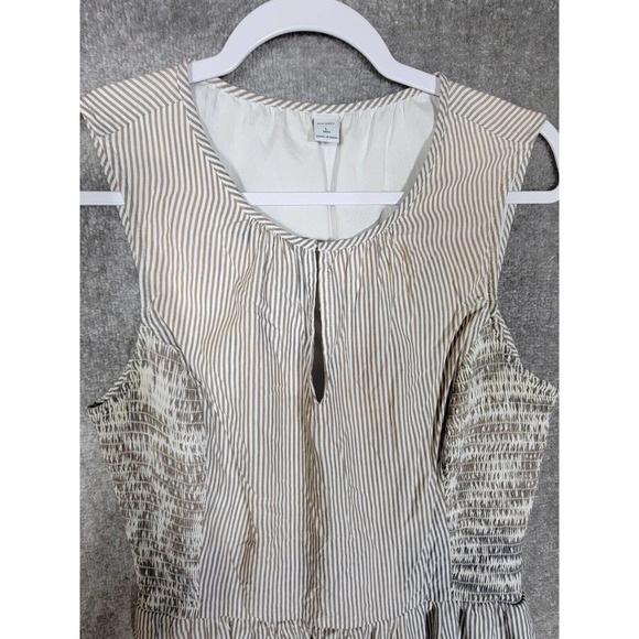 Old Navy Sleeveless Smocked Dress Womens Sz‎ Large Tall Striped White Gray Brown - Picture 9 of 16
